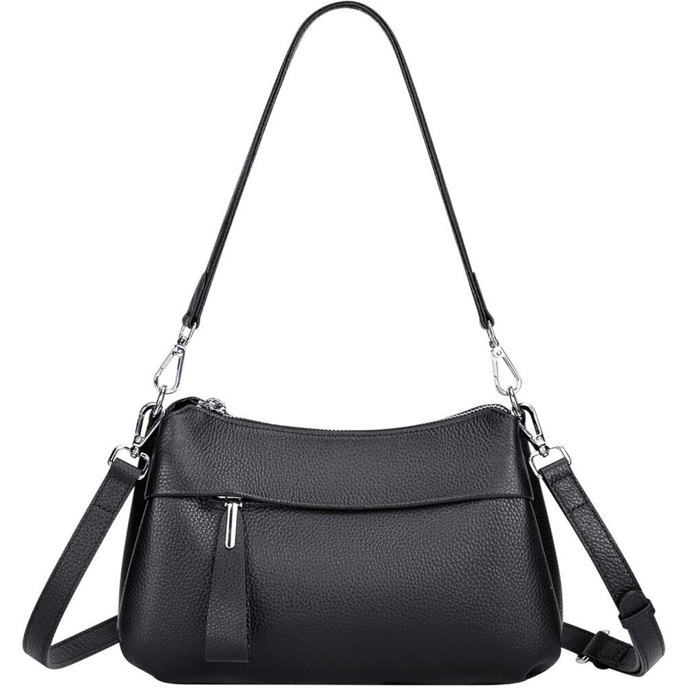 Genuine Leather Black Crossbody Bag Women Small Hobo Shoulder Purse Straps